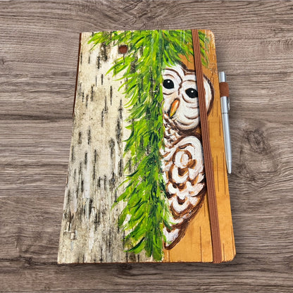 Beautiful Handcrafted Owl 4 Birch Bark Journal 5-1/2"x8-1/2"