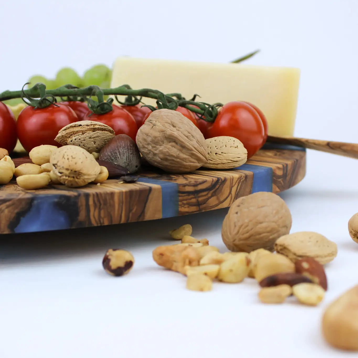 Olive Wood & Blue Epoxy Resin Lazy Susan, Charcuterie, Meat & Cheese Board 15-1/2"