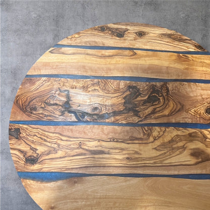 Olive Wood & Blue Epoxy Resin Lazy Susan, Charcuterie, Meat & Cheese Board 15-1/2"