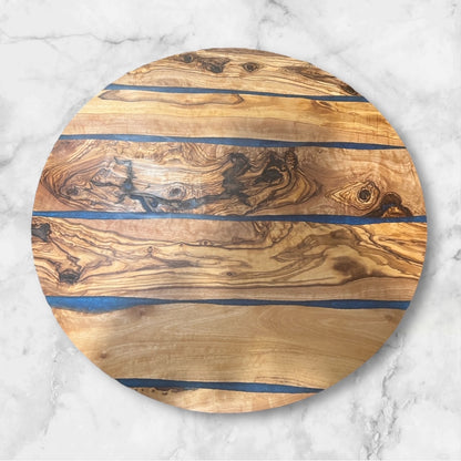 Olive Wood & Blue Epoxy Resin Lazy Susan, Charcuterie, Meat & Cheese Board 15-1/2"