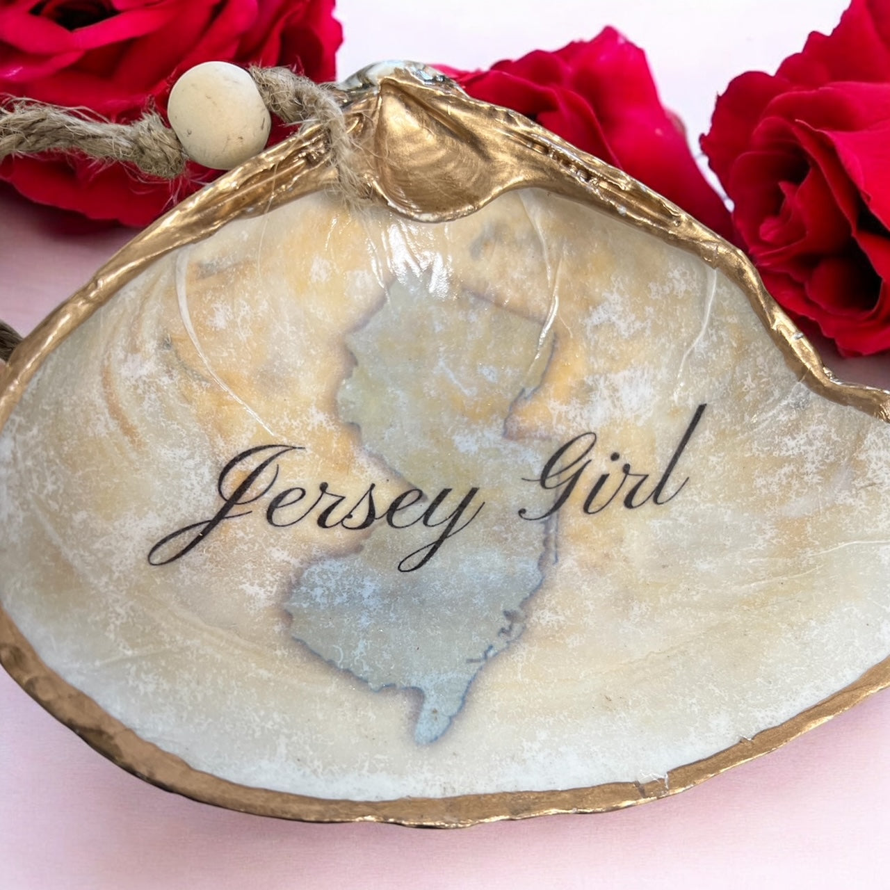 Jersey Girl Decoupage Shell Large Painted