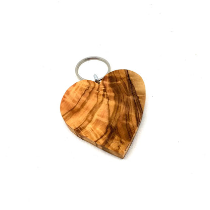 Olive Wood Keyring with A Flat Heart