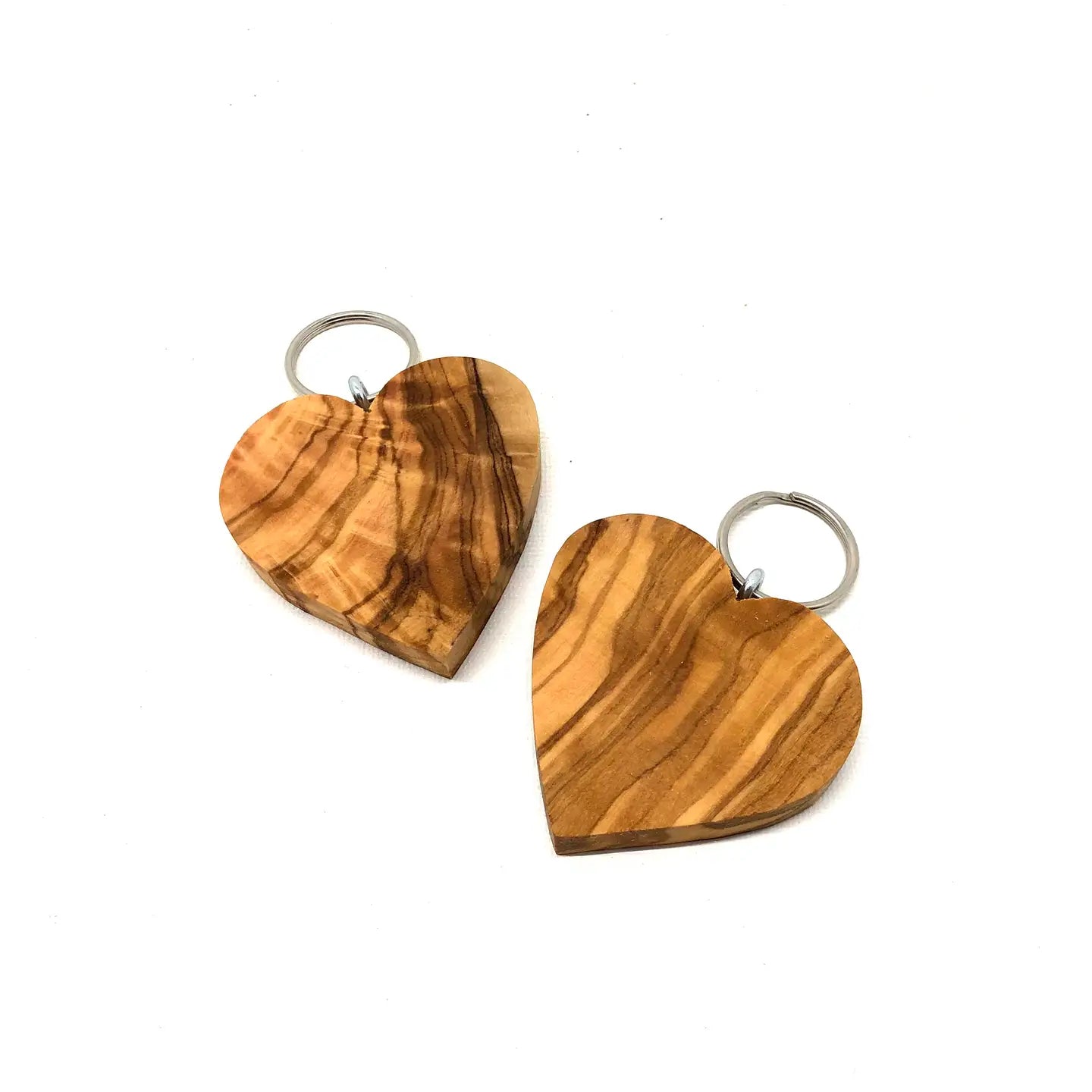 Olive Wood Keyring with A Flat Heart