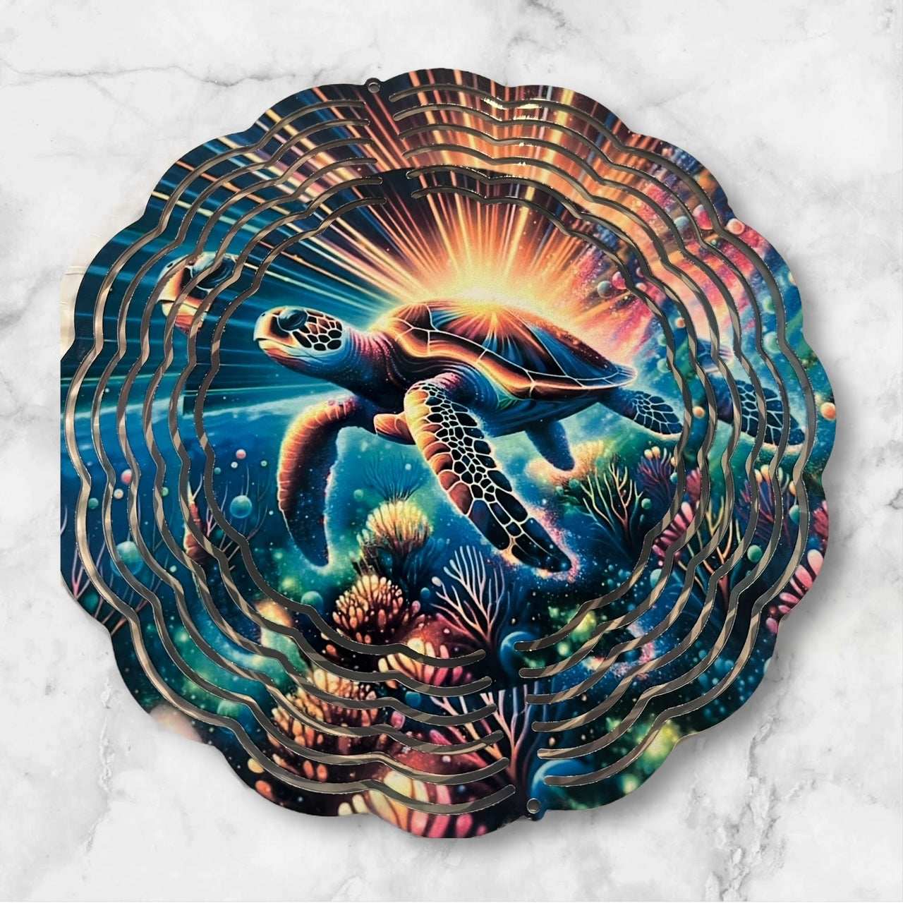 8" Colorful Sea Turtle Wind Spinner Yard Decor with Vibrant Colors & Crystal Accent