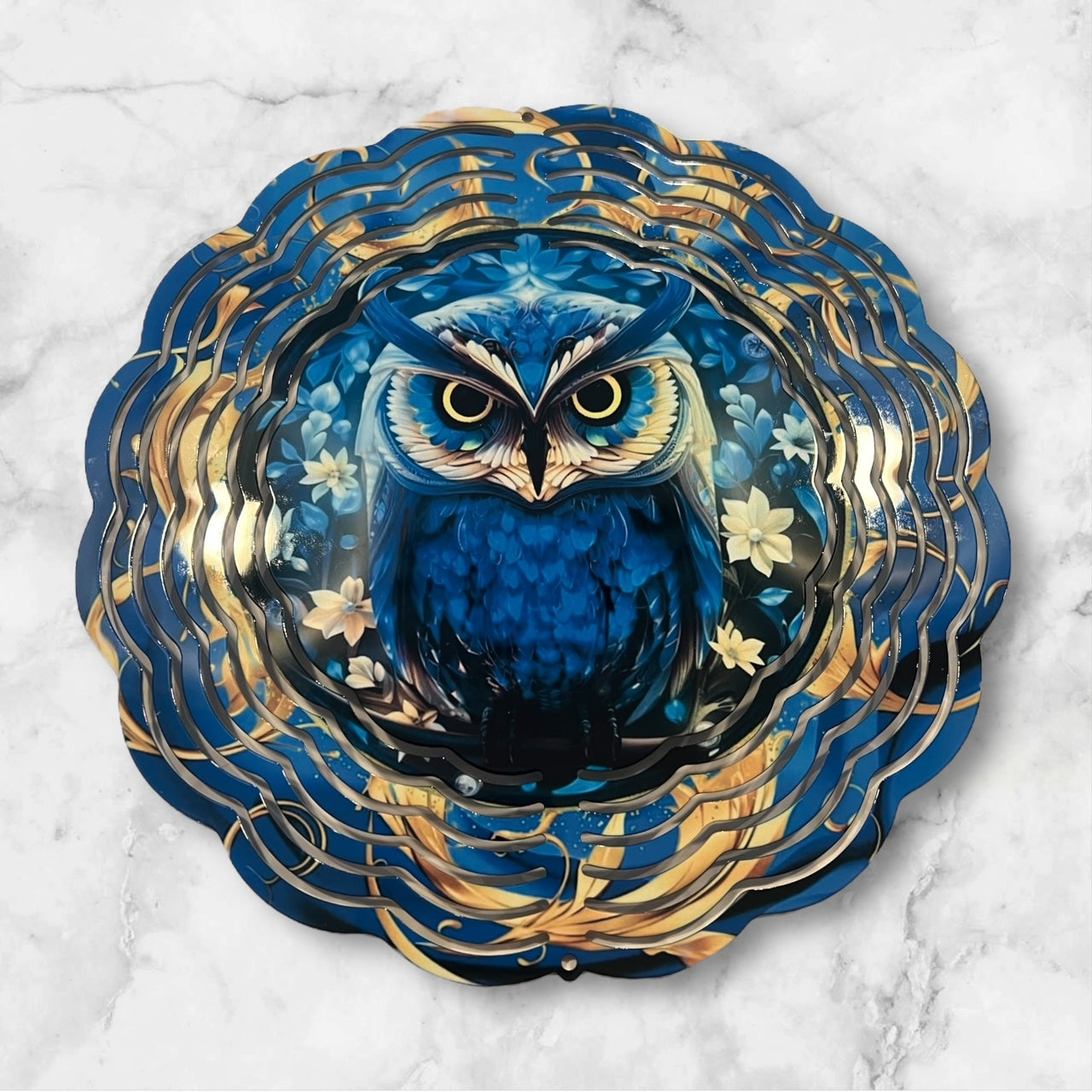 Blue Owl Wind Spinner Yard Decor with Bright Vibrant Colors