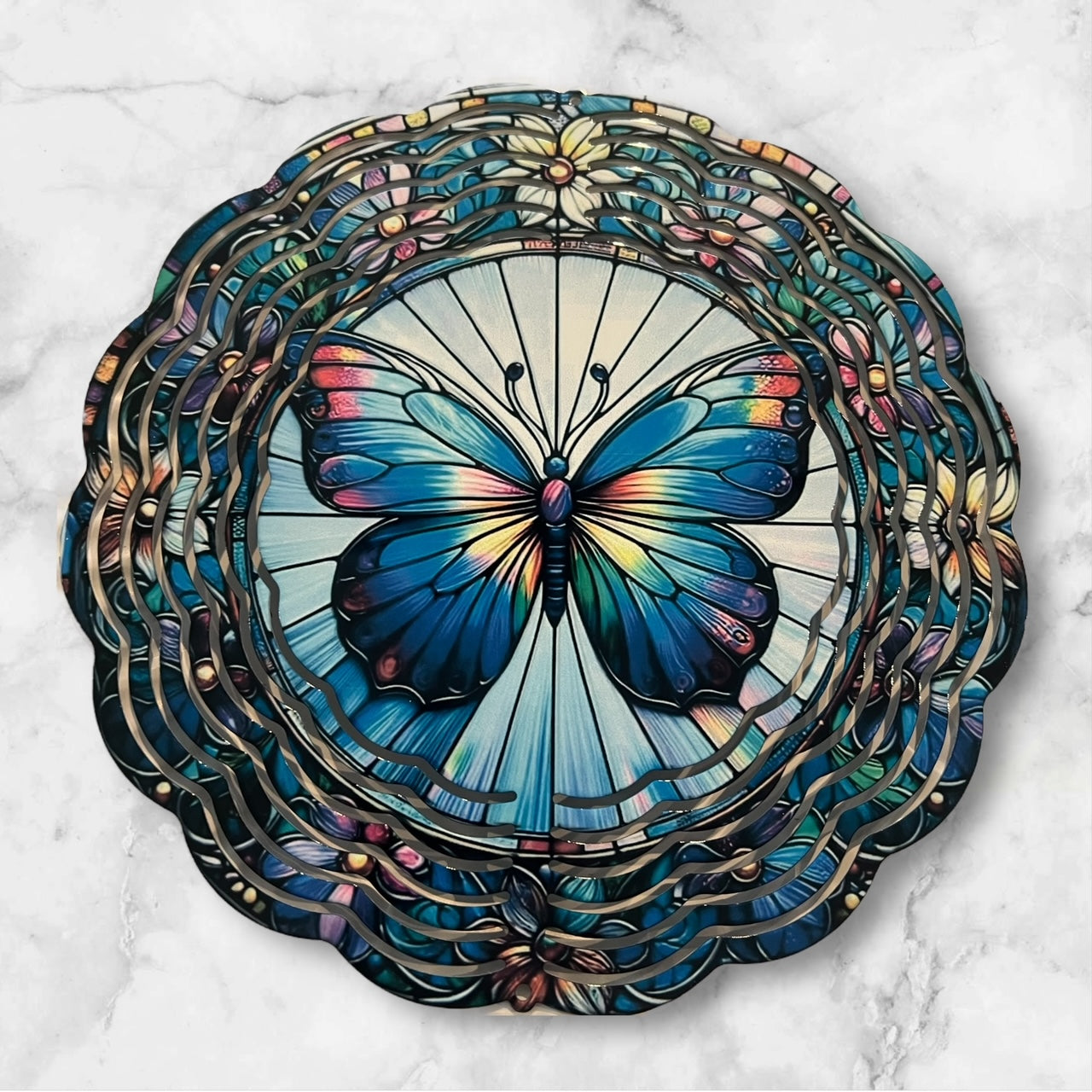 8" Colorful Butterfly Wind Spinner Yard Decor with Vibrant Colors & Crystal Accent