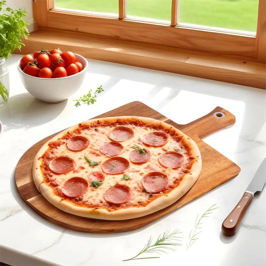 Acacia Wood Pizza Peel & Charcuterie Board, 12"x10" with Mouse Cheese Cutter