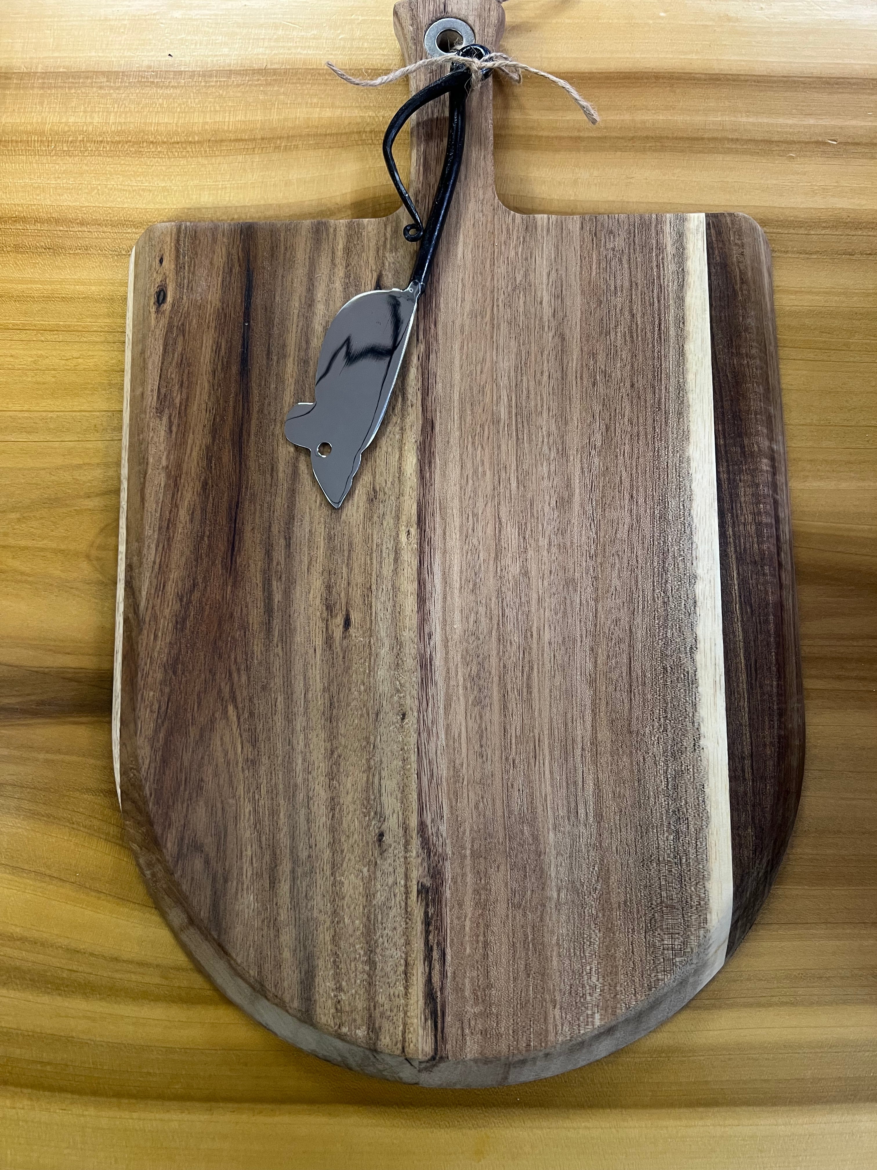 Acacia Wood Pizza Peel & Charcuterie Board, 12"x10" with Mouse Cheese Cutter