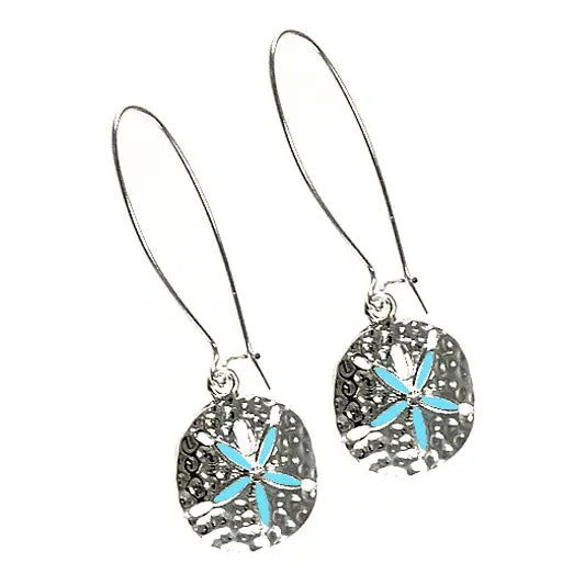 Turquoise Sand Dollar Hammered French Hook Earrings