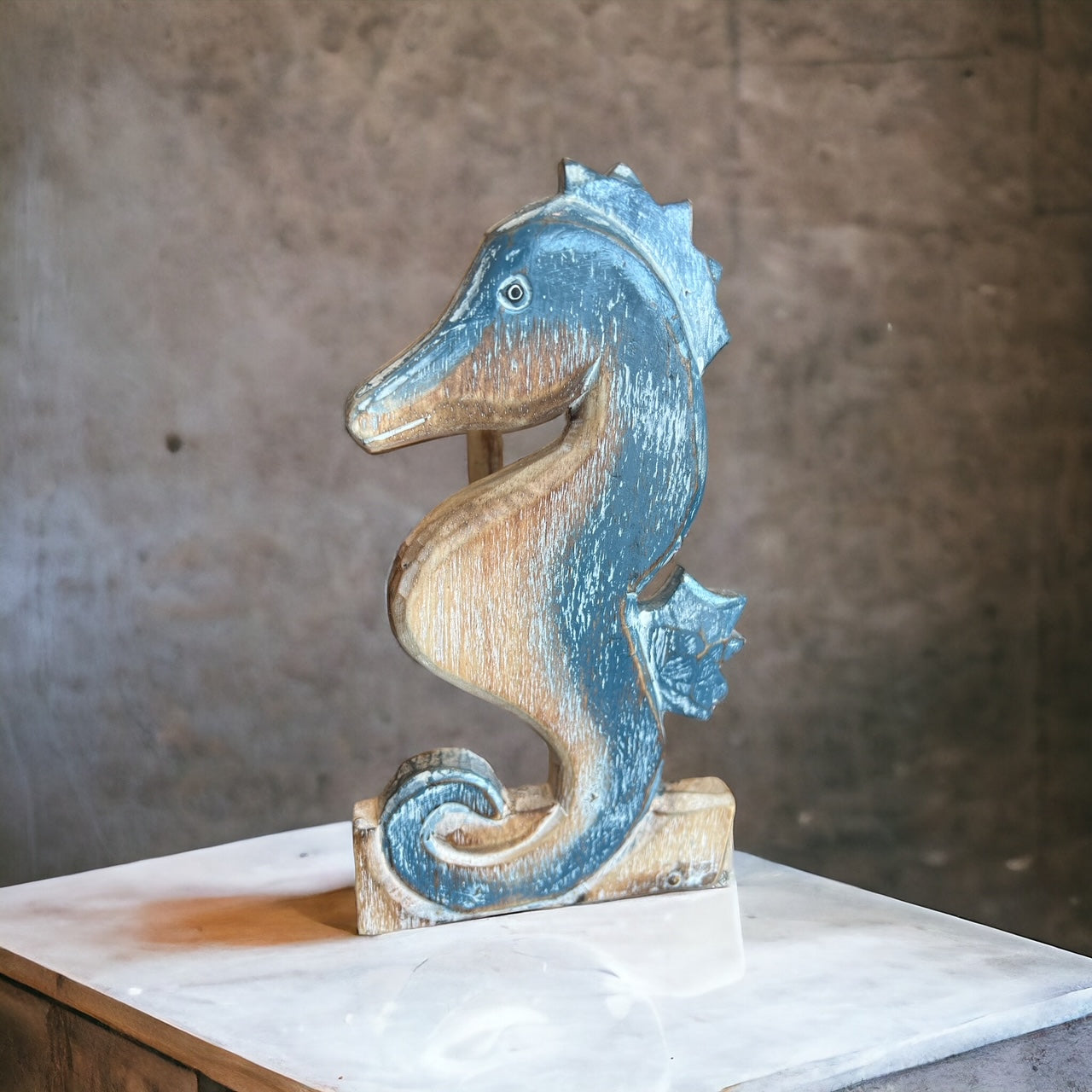 Hand Carved Seahorse Wooden Paper Towel Holder. Nautical Decor