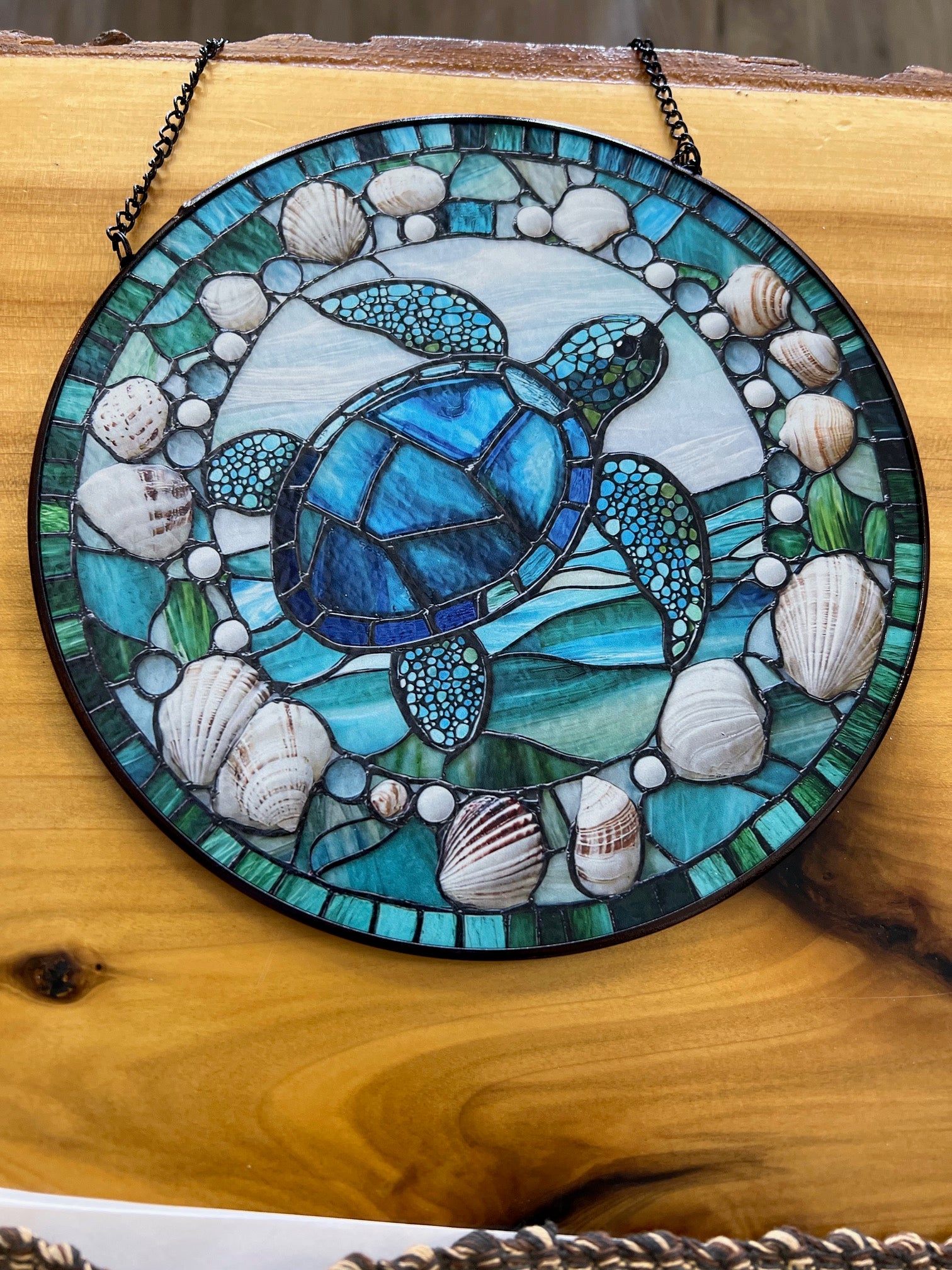 Sea Turtle Stained Glass Suncatcher, 7.8"