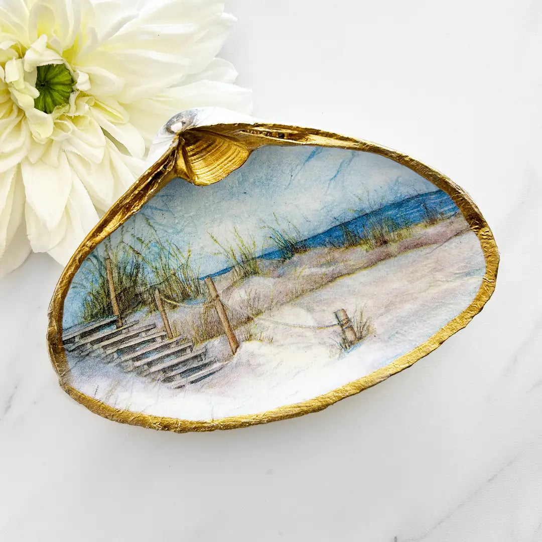 Sand Dunes Decoupage Clam Shell Trinket Dish