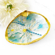 Dragonfly Lily Clam Shell Trinket Dish