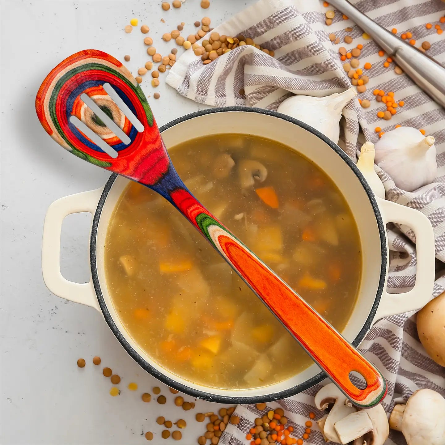 Baltique® Marrakesh Colorful Wooden Slotted Spoon, 12.5"