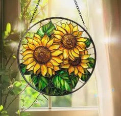Sunflower Stained Glass Suncatcher 6"