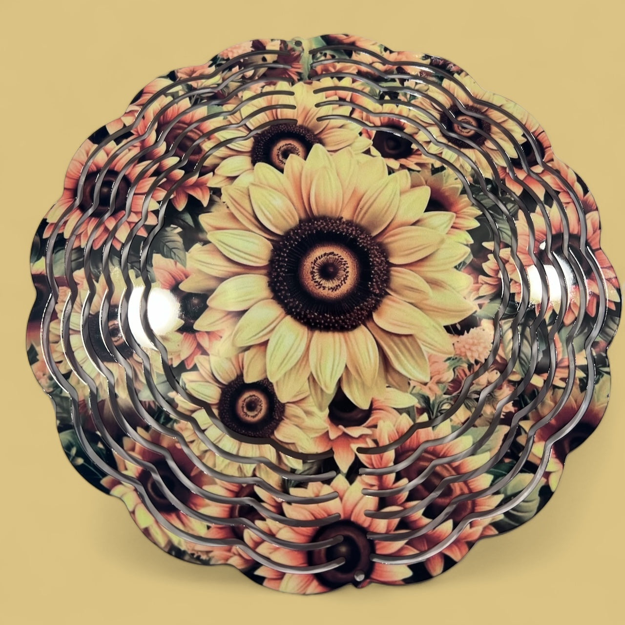 8" Colorful Sunflowers Wind Spinner Yard Decor with Vibrant Colors & Crystal Accent