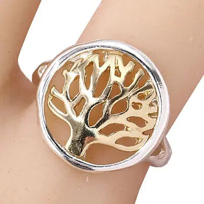 Silver & Gold Tree of Life Cutout Stretch Ring