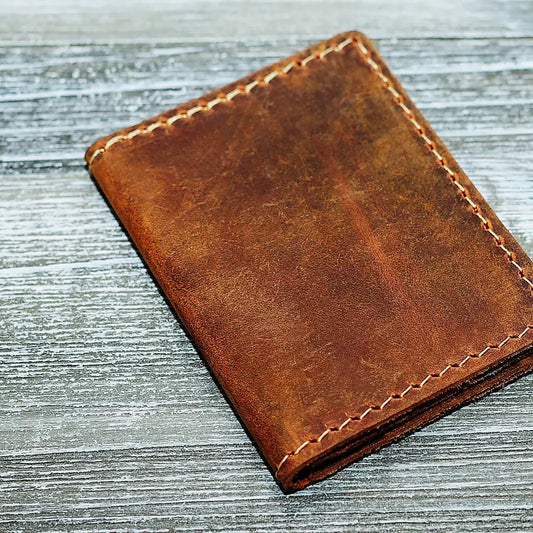 Hand Made Leather Bifold Wallet Rustic Brown