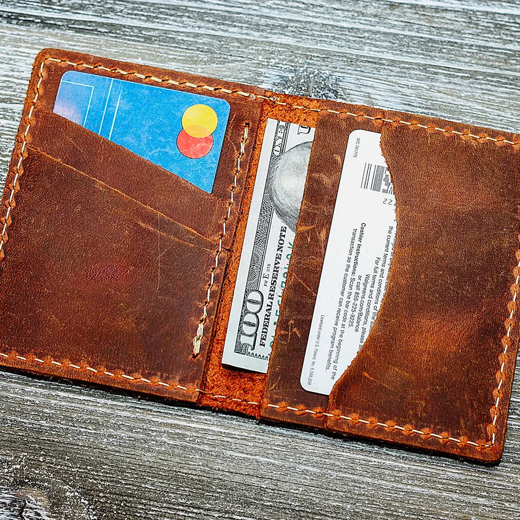 Hand Made Leather Bifold Wallet Rustic Brown
