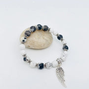 8mm Natural Stone Elastic Bracelets Wing Pendant