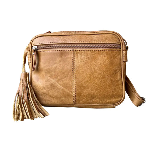 Genuine Cowhide Leather Crossbody Brown WO17