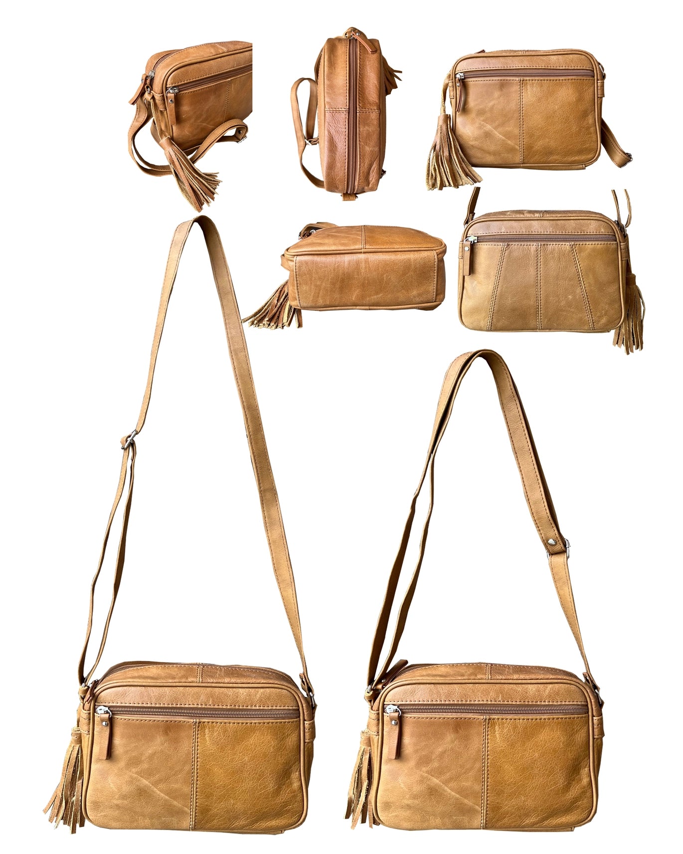 Genuine Cowhide Leather Crossbody Brown WO17