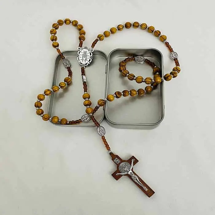 Mary Wooden Rosary in Tin Box