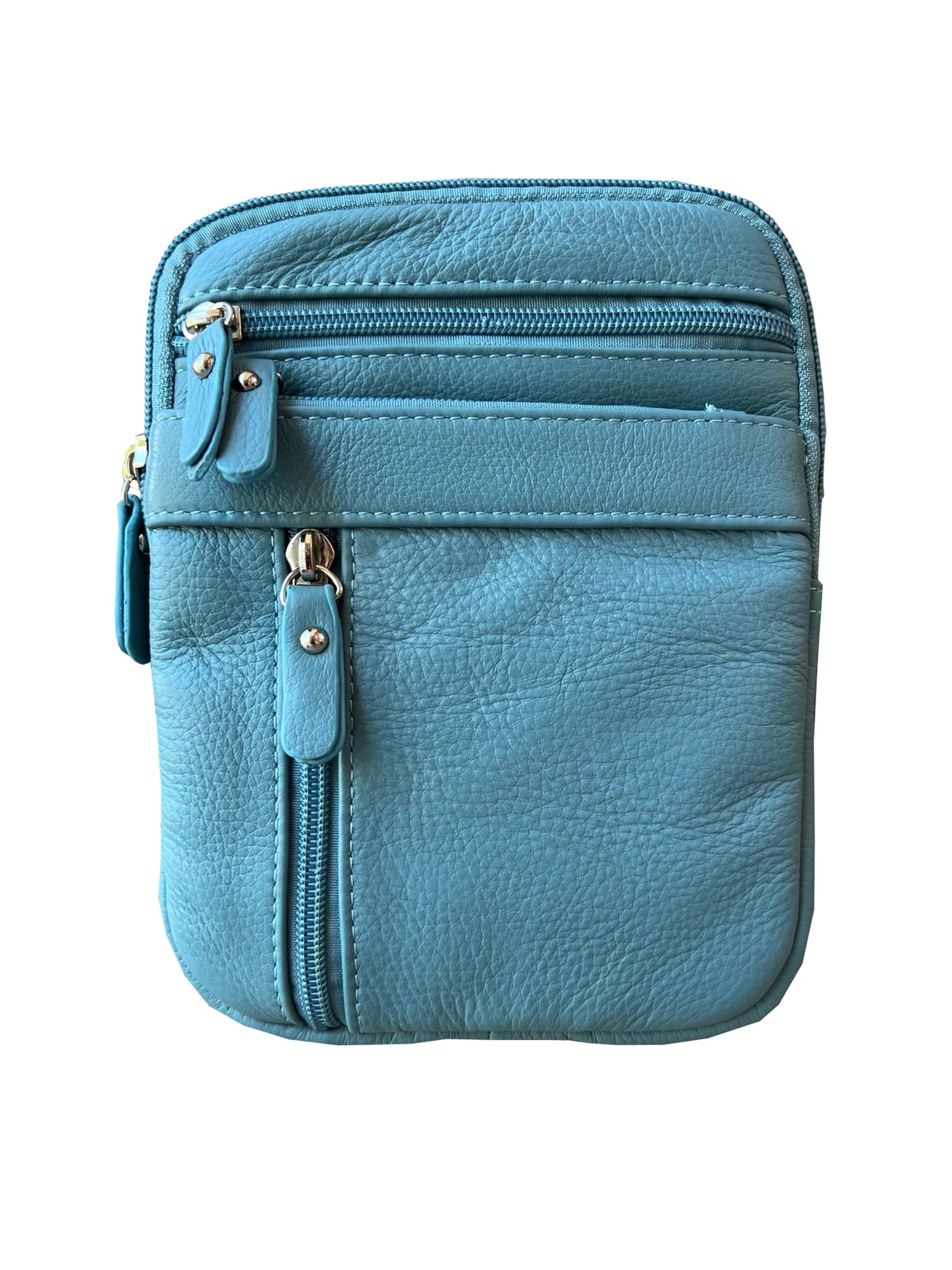 Genuine Cowhide Leather Crossbody Light Blue