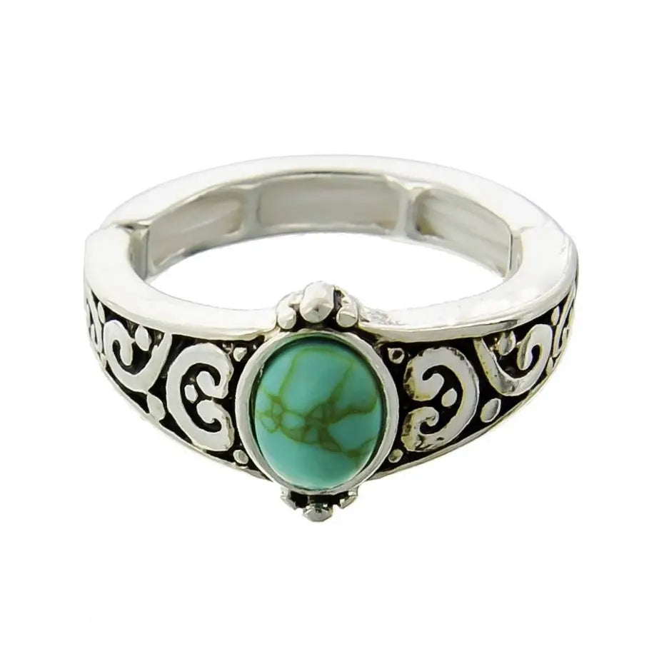 Filigree Turquoise Stone Metal Stretch Ring