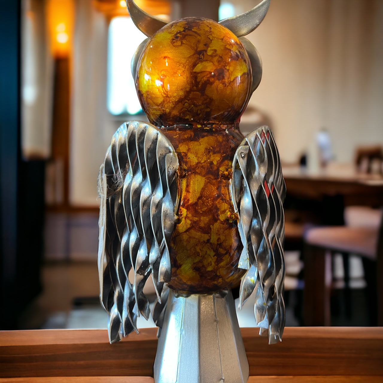 Colorful Tabletop Metal Owl, Beautiful Unique Work of Art. Great Gift!!