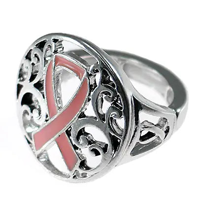 Filigree Pink Ribbon Metal Stretch Ring